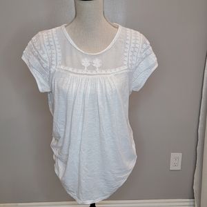 Lucky Brand White Floral applique Top Sz L